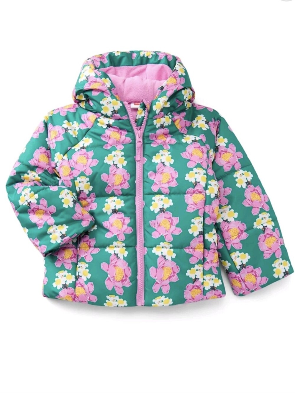 LEGO Botanicals Toddler Girl Puffer Jacket. 3T NWT. Green w/ Pink & White Flower